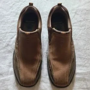 Skechers Men s Brown Leather Upper Balance Memory Foam Slip On Shoes